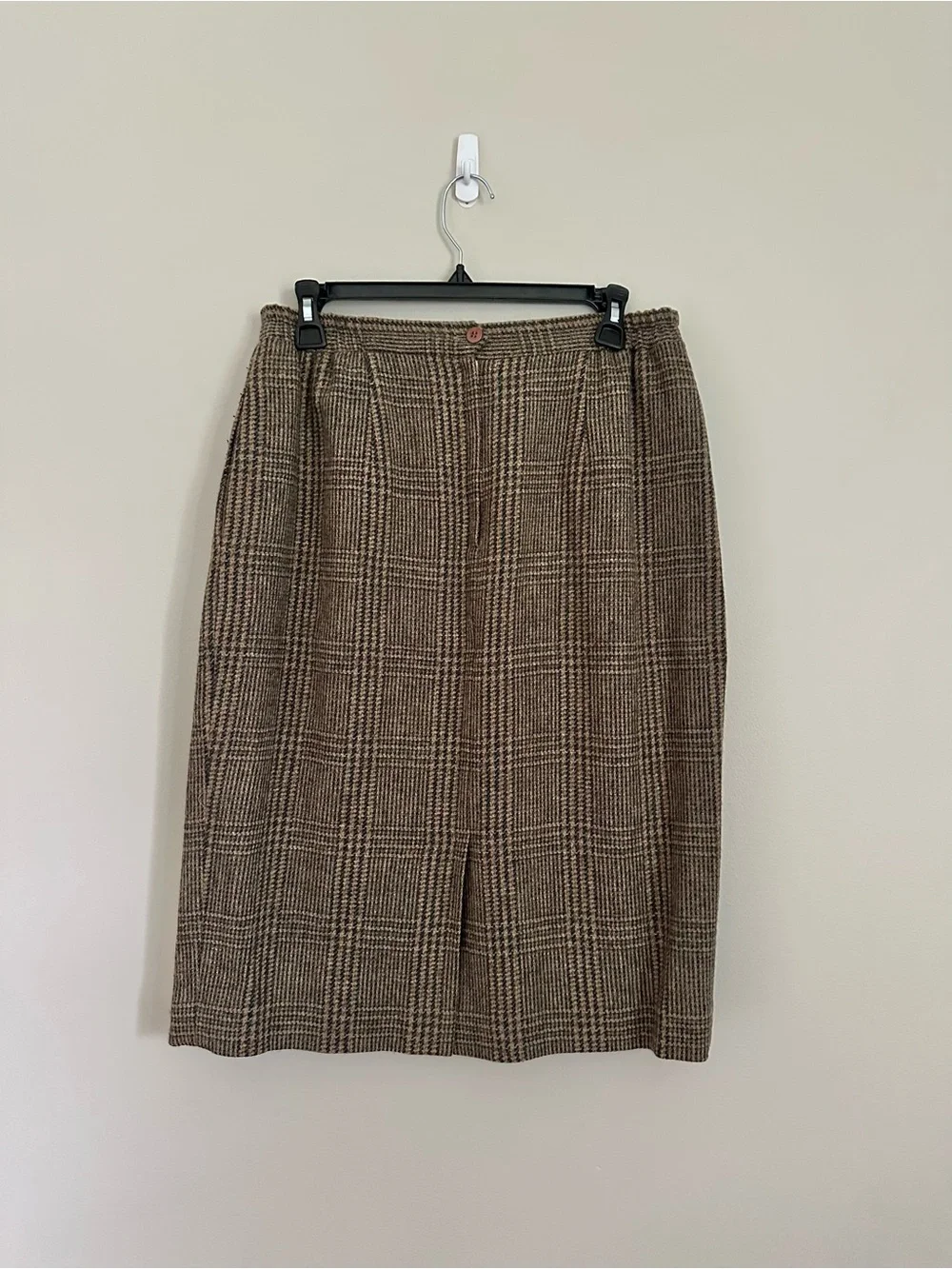 Vtg Charter Club Classic 100% Wool Plaid Skirt Suit Set Size 12 Brown Glen Plaid